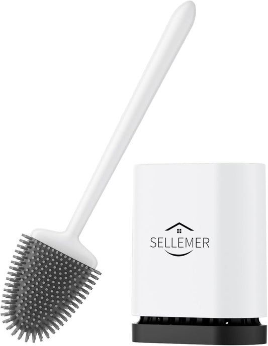 Sellemer Toilet Brush and Holder Set - Flexible Toilet Bowl Brush Head with Silicone Bristles