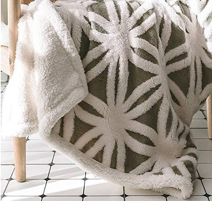 UKELER Grey Flannel Sherpa Throw 60''×50'' Soft Plush Flannel Blanket Throws for