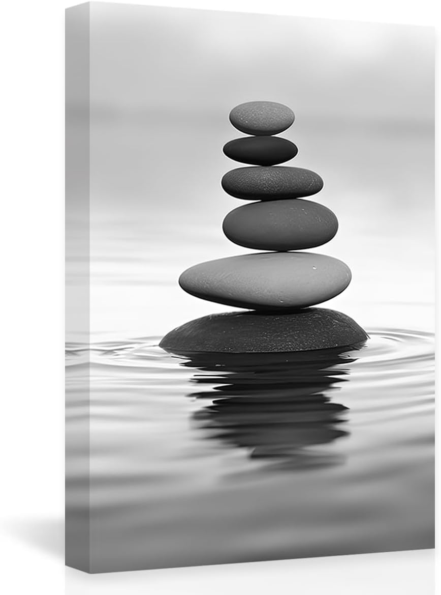 DOARTDO Zen Picture Wall Decor Black and White Zen Stone Canvas Wall Art Spa Stone Picture Print