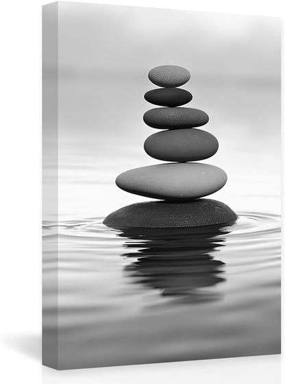 DOARTDO Zen Picture Wall Decor Black and White Zen Stone Canvas Wall Art Spa Stone Picture Print