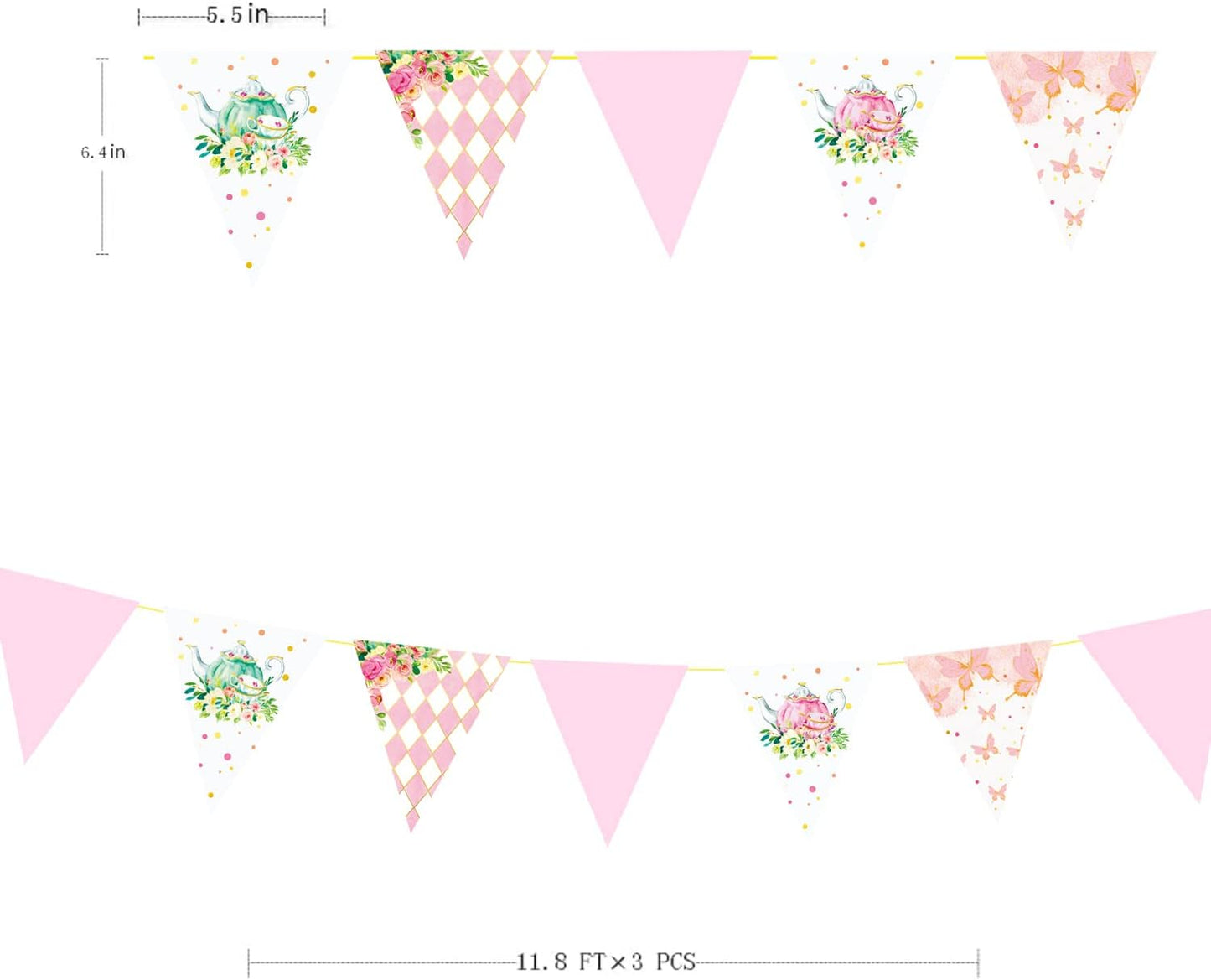 Spring Tea Party Decorations Pink and Gold Floral Flower Butterfly Teapot Teacup Plaid Paper