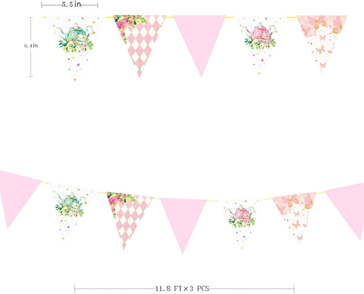 Spring Tea Party Decorations Pink and Gold Floral Flower Butterfly Teapot Teacup Plaid Paper