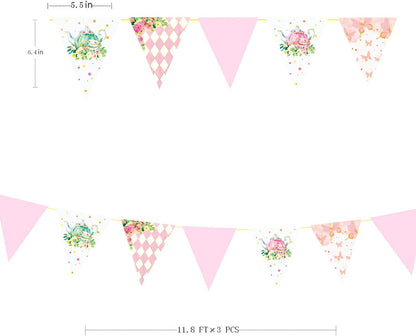Spring Tea Party Decorations Pink and Gold Floral Flower Butterfly Teapot Teacup Plaid Paper