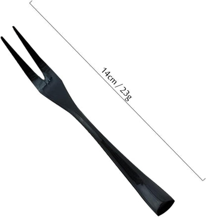 JASHII 18/10 Stainless Steel 6 Piece Mirror Polished Black Steak Fruit Fork Black Server Utensil