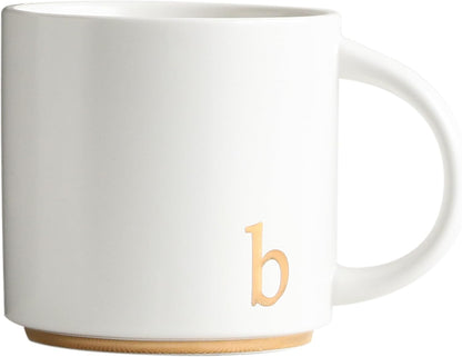 COLLECTIVE HOME - Monogram Ceramic Mugs, 15 oz Golden Initial Coffee Cups, Elegant Alphabet Tea