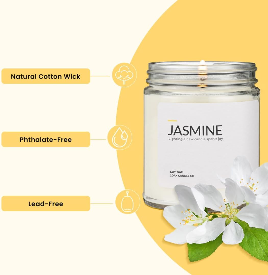 1OAK Jasmine Candle - Soy Wax Scented Candles (Jasmine) - Soy Candles for Home Scented - Long