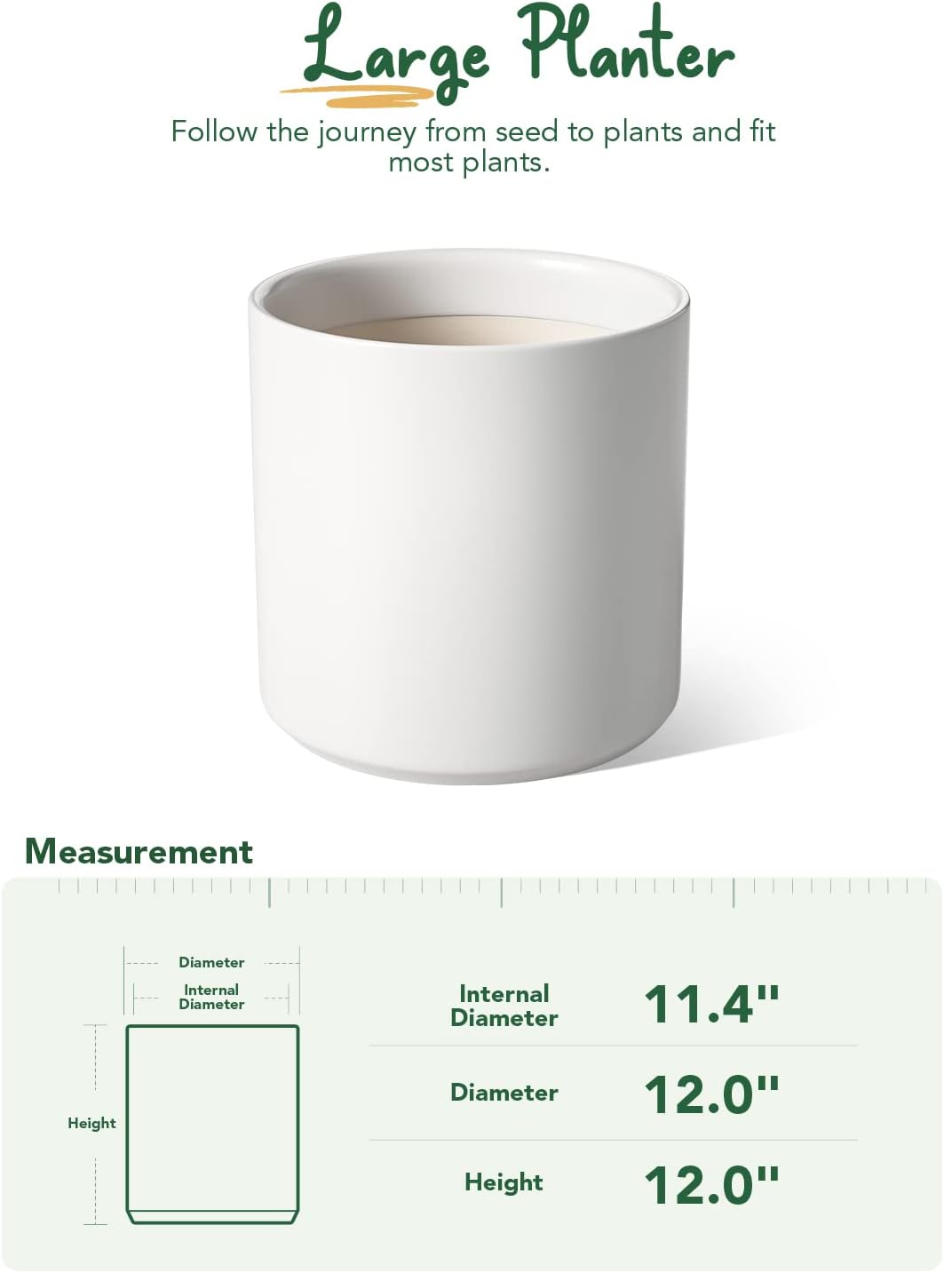 LE TAUCI 12 Inch Pot for Plants, Ceramic Large Planter for Indoor Plants, Mid-Century Modern Flower