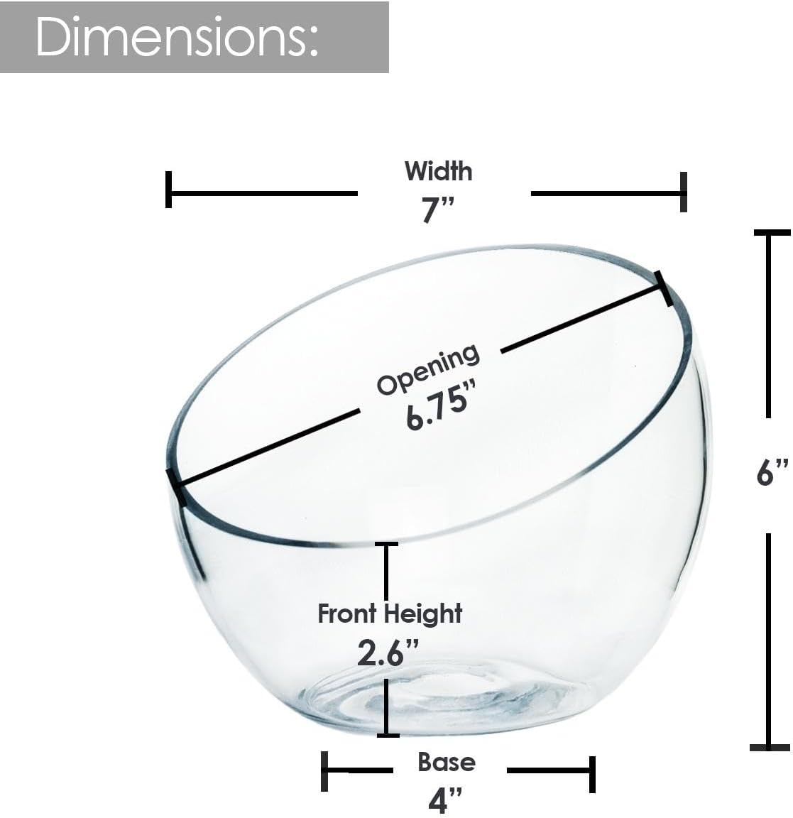 Craft And Party, Slant Cut Bowl Glass, Glass Fish Bowl Vase, 6" Height x 7" Width Fruit Jar, Candy