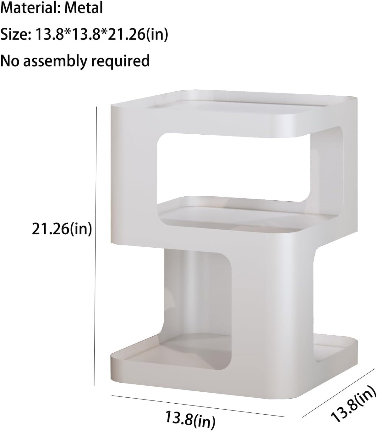 Modern Side Table,White end Table,Unique nightstand,Bedside Table,Metal 3-Tier Night Stand with