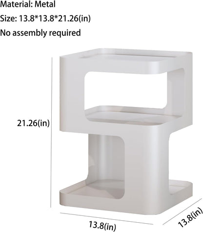 Modern Side Table,White end Table,Unique nightstand,Bedside Table,Metal 3-Tier Night Stand with