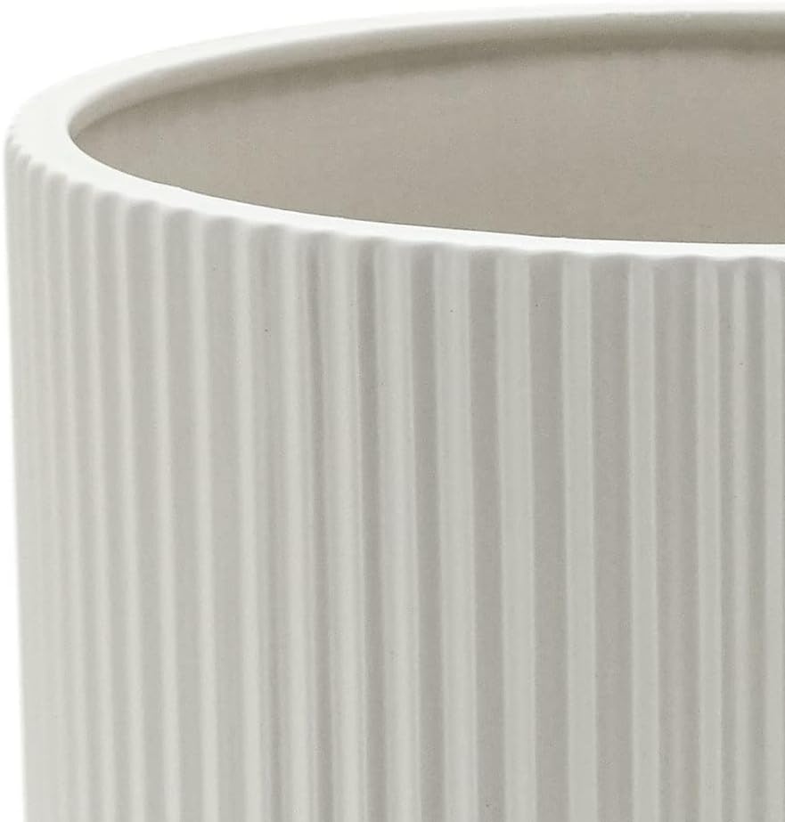 Amazon Basics Assorted Sizes Fluted Ceramic Round Indoor Outdoor Planters with Drainage, Set of 3