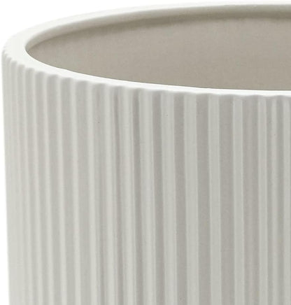 Amazon Basics Assorted Sizes Fluted Ceramic Round Indoor Outdoor Planters with Drainage, Set of 3