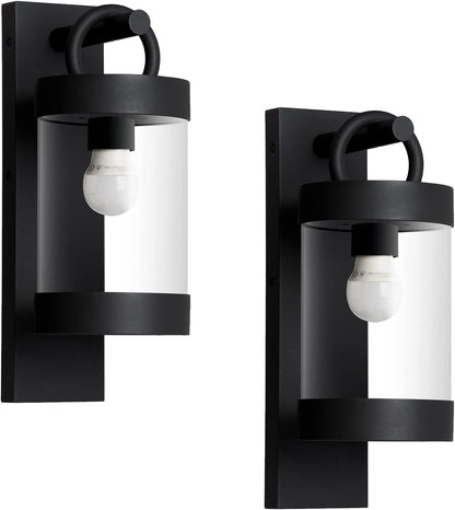 Dusk to Dawn Outdoor Wall Lighting 2 Pack Black Exterior Wall Lantern Sconce Fixture with E26 Base