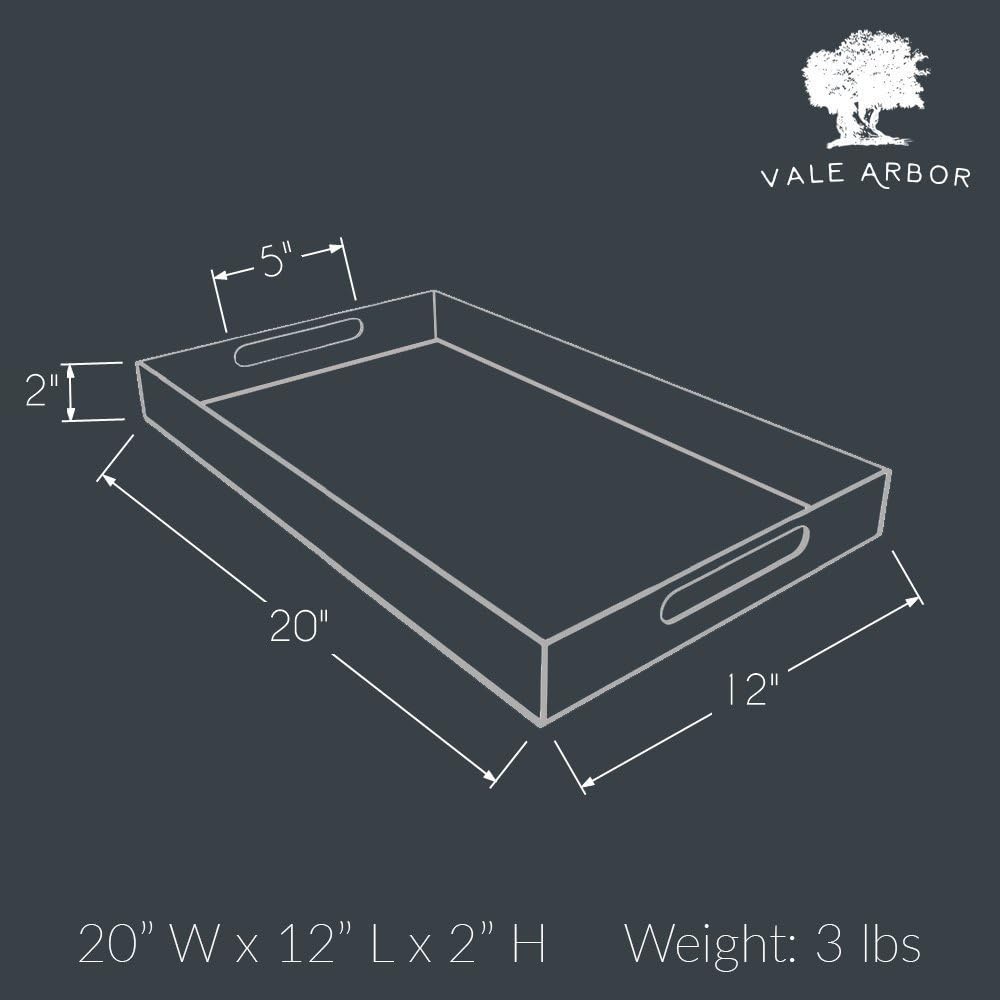 Black Acrylic Serving Tray for Vanity, Bathroom, Ottoman, Organizer and Decor with Handles