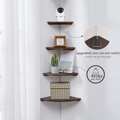 Corner Shelves, Floating Corner Shelf, Set of 2 12inch Solid Oak Wood Corner Wall Shelves, Round