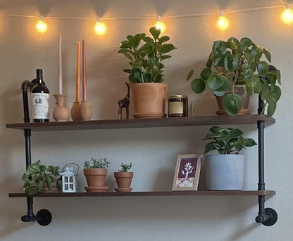 Industrial Pipe Wall Shelves Pipe Shelving with Real Wood Plank ,36 Inches Floating Shelves for