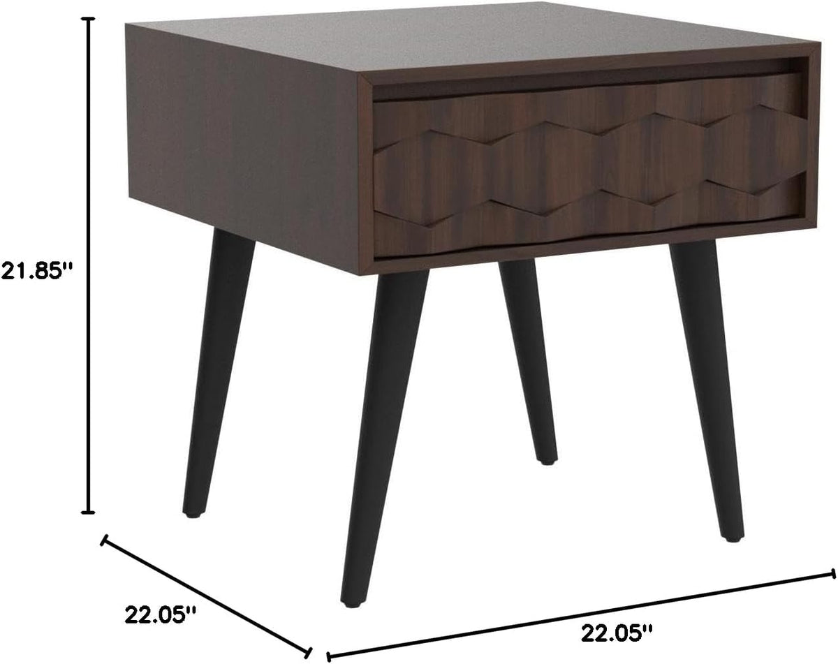 Bme Georgina Solid Wood Nightstands with Drawers - Fully Assembled Rustic Geometric Pattern Bedside