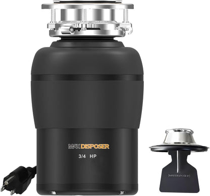 Garbage Disposal 3/4 HP for Kitchen sink Quiet with Stopper Power Cord, Easy install, Continuous