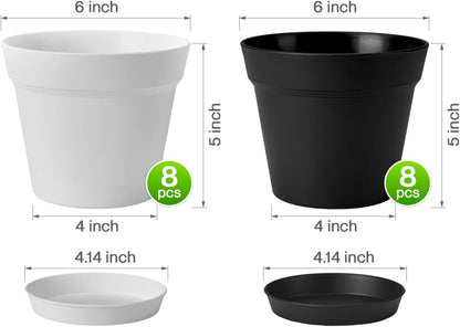 homenote Plant Pots,6 Inch Flower Pots for Plants Plastic Planters for Indoor with Multiple