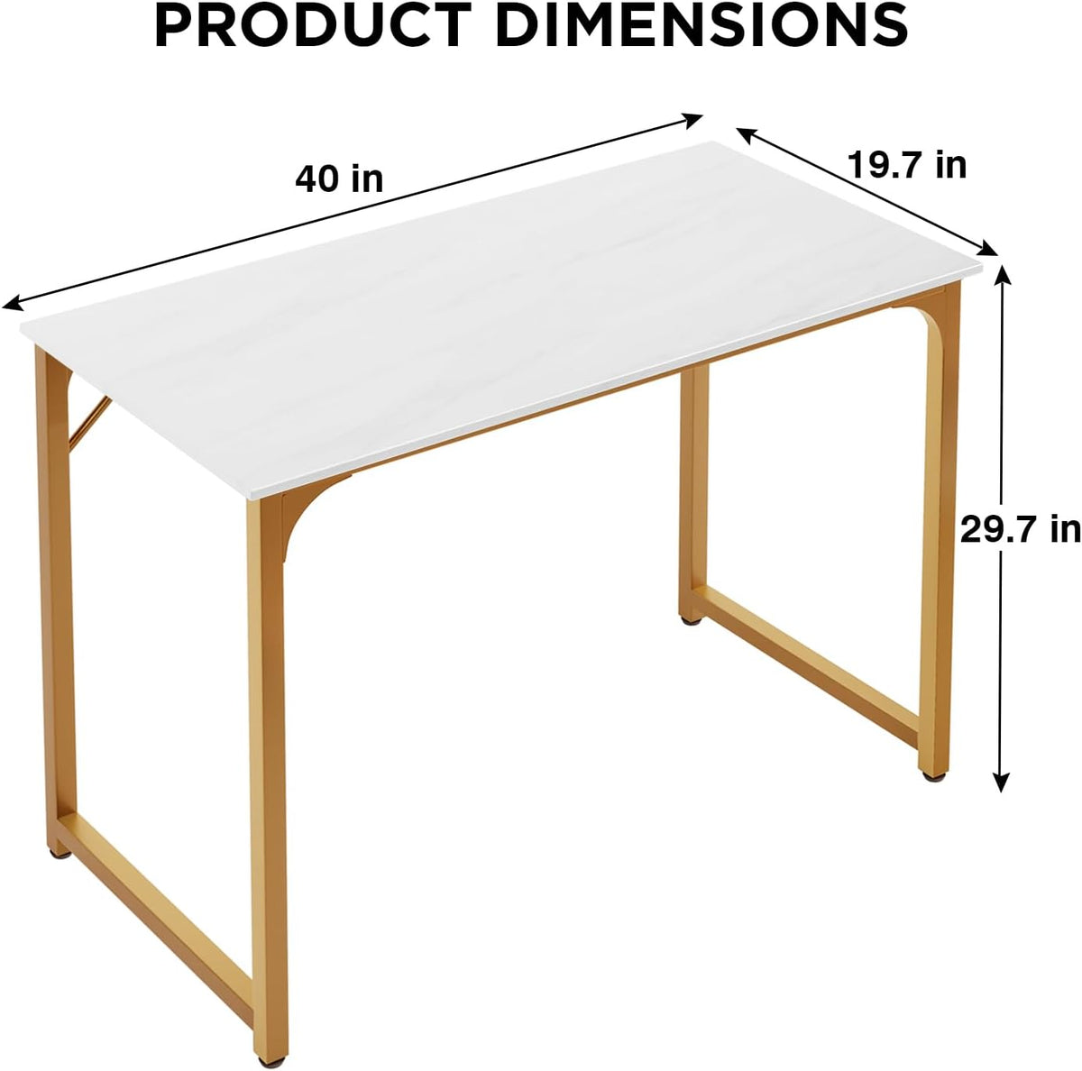 PayLessHere | 39 Inch Computer Desk | White Gold | Office Desk with Metal Frame, Adjustable Feet |