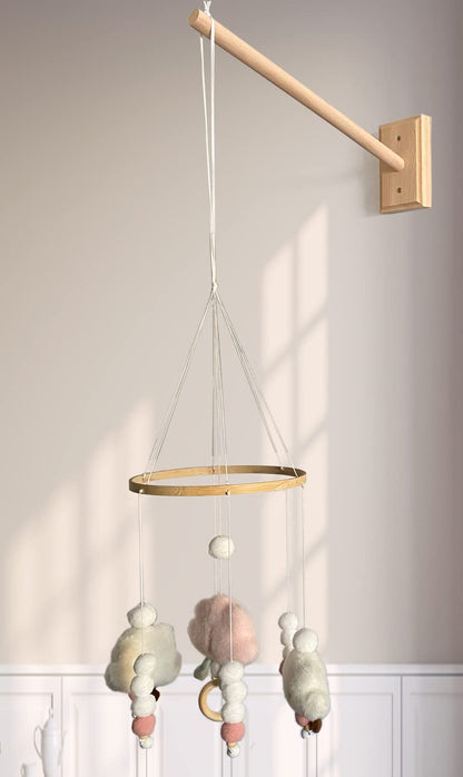 Crib Mobile Wooden Arm, Wall Mounted Suitable for All Cribs 100% Natural Larch Hanger Nusery Decor