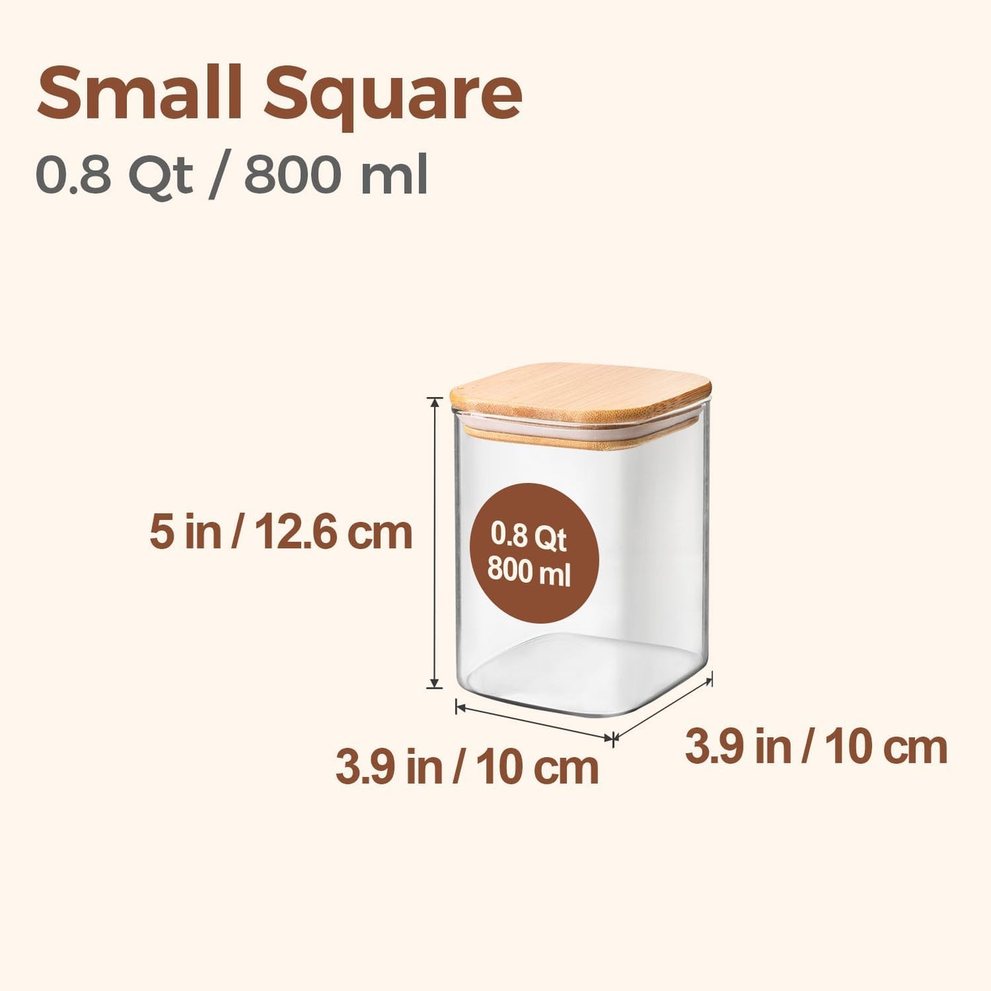 ComSaf 0.8 Qt Glass Food Storage Jars Set of 6, Clear Storage Containers with Airtight Lids, Pantry