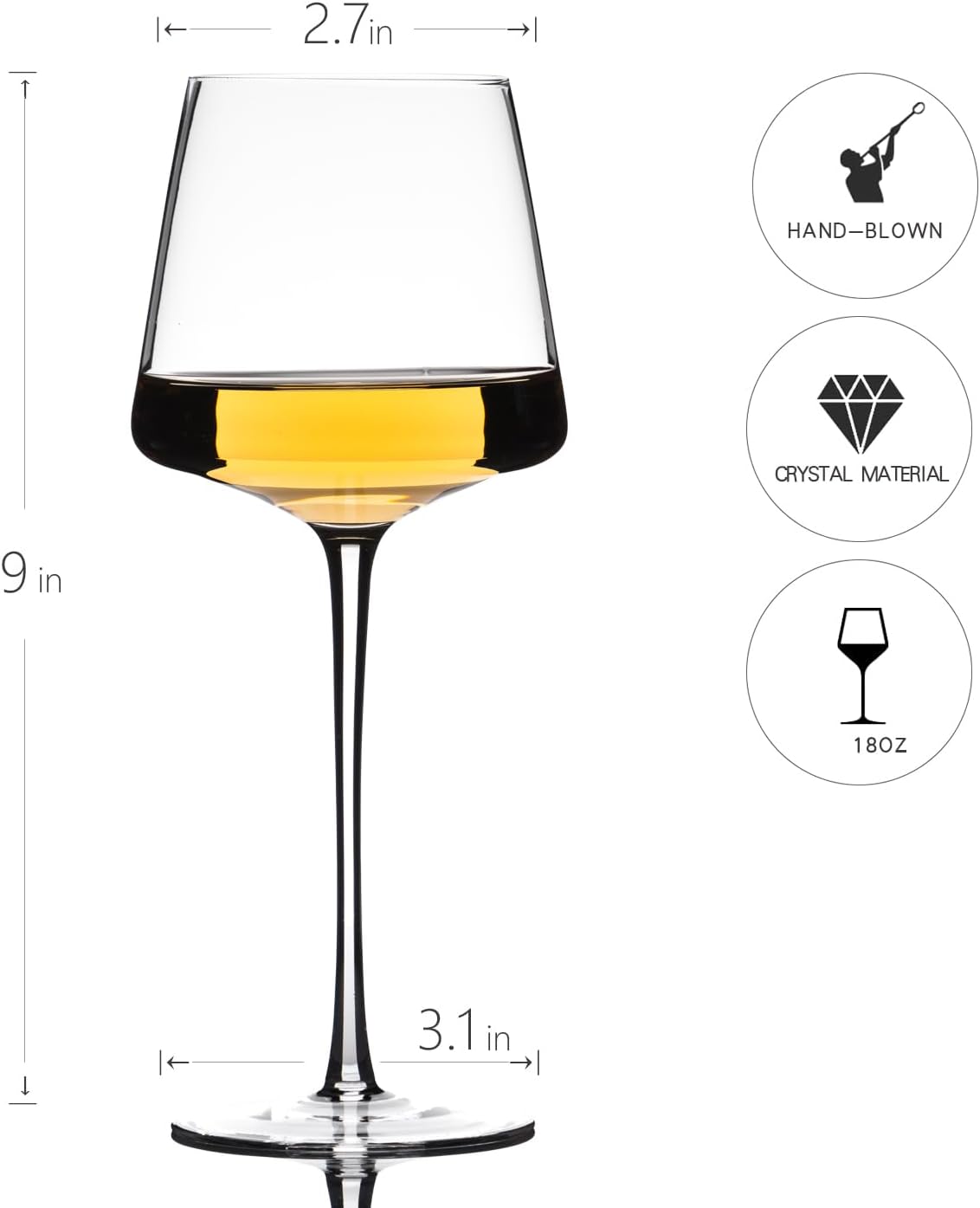 White Red Wine Glasses Set of 6 – 18oz Red Wine Glasses with Tall Long Stem,【Hand Blown】Crystal