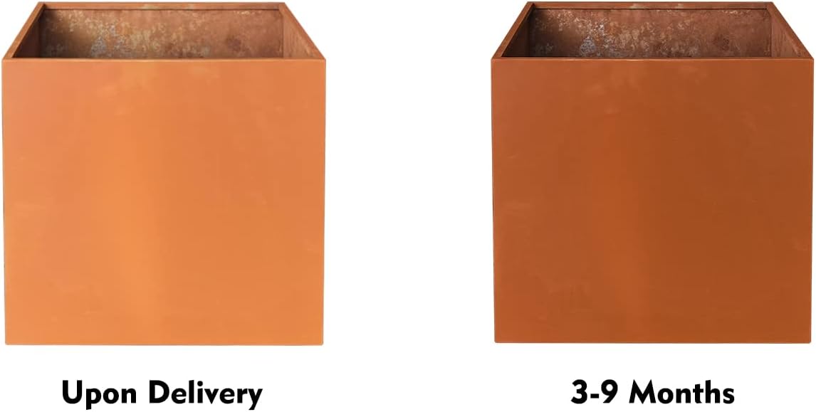 Corten Steel Planter Box Large Outdoor Planter Square Cube Planters Rustic Metal Garden Flower Pot