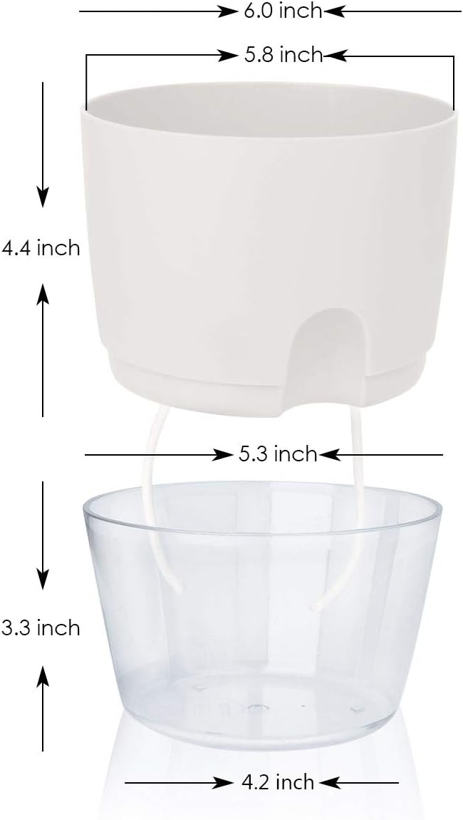 Vanavazon 6 Inch Self Watering Planter Pots for Indoor Plants, 3 Pack African Violet Pots with Wick
