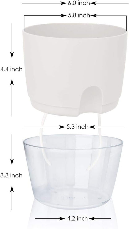 Vanavazon 6 Inch Self Watering Planter Pots for Indoor Plants, 3 Pack African Violet Pots with Wick