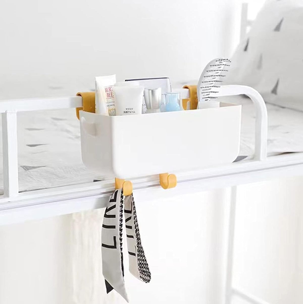 Bedside Hanging Caddy, Plastic Hanging Storage Shelf Holder Organizer for Phone Glasses Bottle