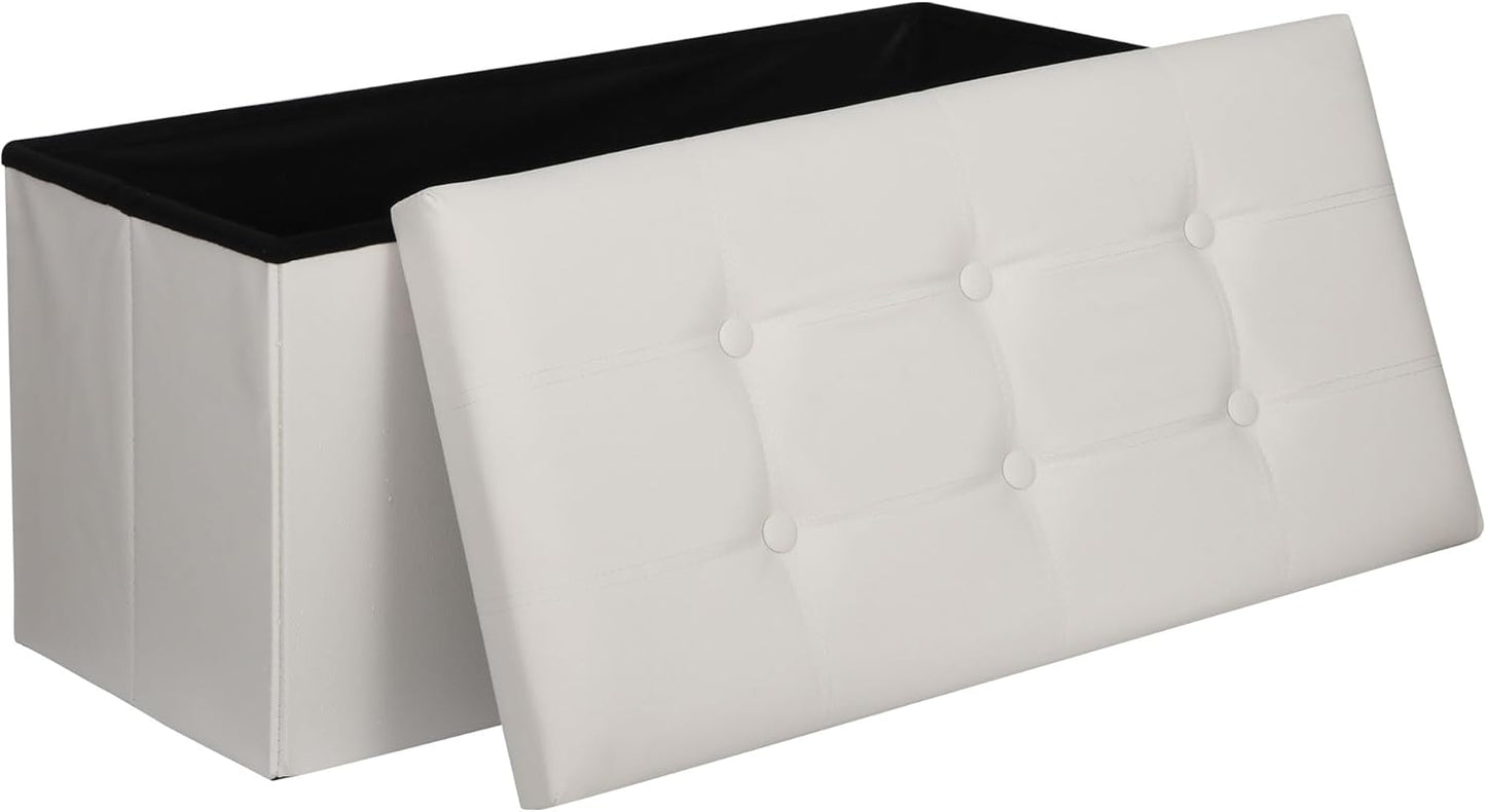 SUPER DEAL Folding Storage Ottoman Bench, Waterproof Faux Leather Ottoman Padded Seat Footrest