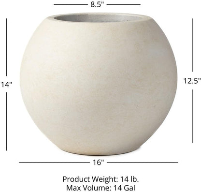 Ash & Ember Onyx 16" D Ceramic Indoor Outdoor Round Sphere Planter, Satin Ivory, Home Decor