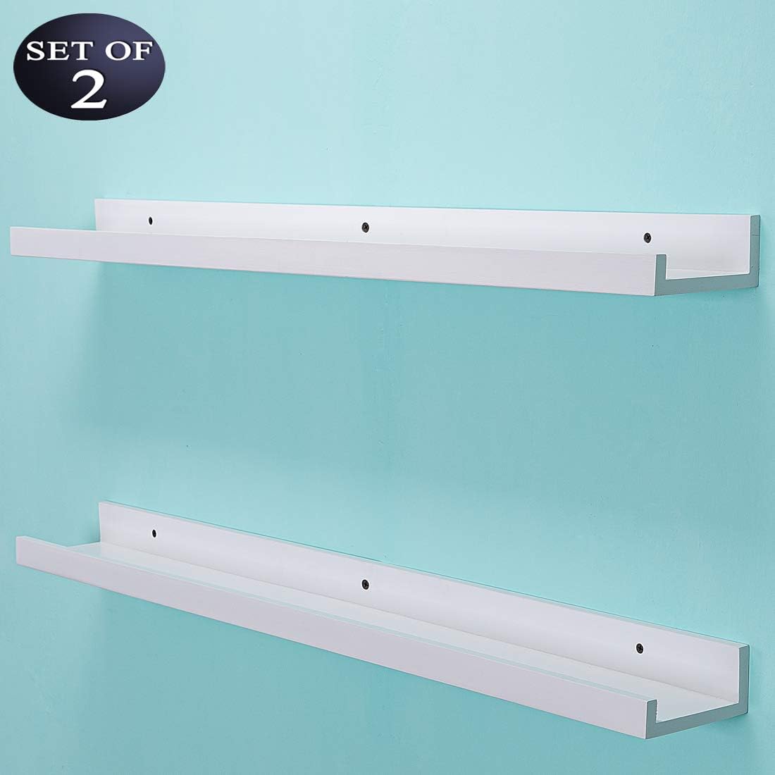 AZSKY 48 Inch White Picture Ledge Shelf Long Floating Shelves Set of 2 Wall Picture Shelf Pine