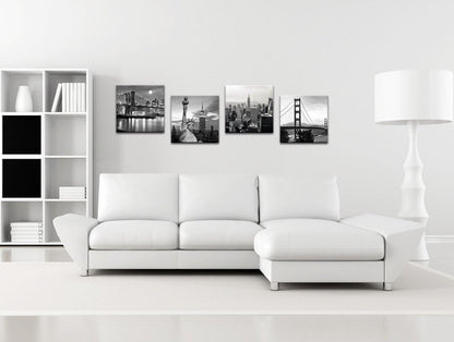 LevvArts Black and White City Wall Art Modern Brooklyn Bridge Picture Prints US Cityscape Canvas