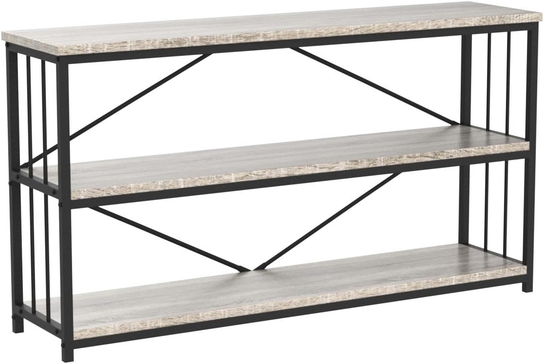 LVB Farmhouse Industrial Console Table, Wood Metal Foyer Entryway Sofa Tables with Storage, 3 Tier