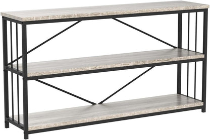 LVB Farmhouse Industrial Console Table, Wood Metal Foyer Entryway Sofa Tables with Storage, 3 Tier