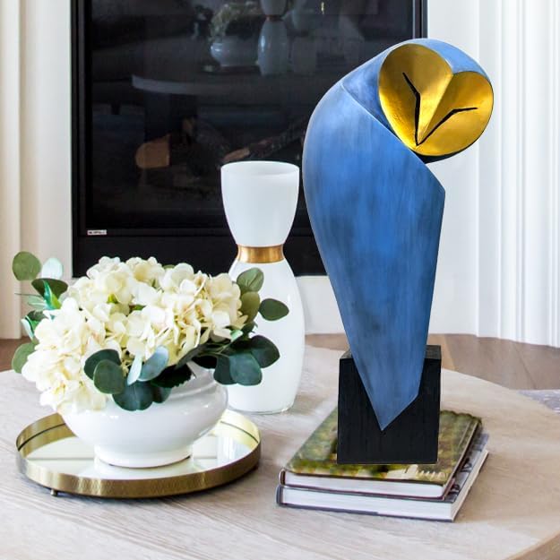 Mid-Century Modern 15 Inch Resin Owl Sculpture - Handmade Vintage Home Decor Statue for