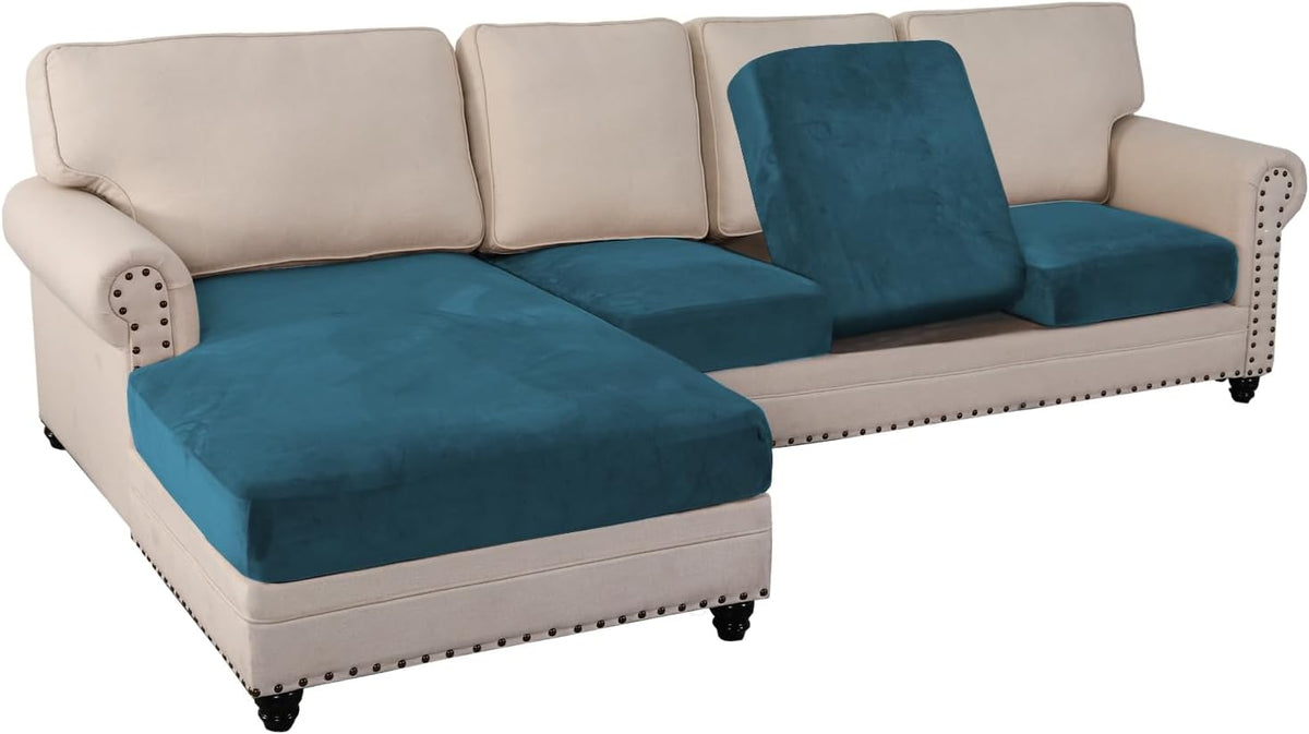PrinceDeco Sectional Couch Covers 4 Pieces Couch Covers for Sectional Sofa Velvet Separate