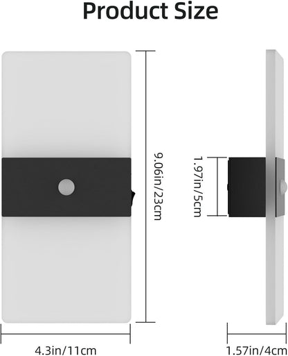 Wireless Motion Sensor Indoor Wall Sconces Set of 2, Morden Battery Acrylic LED Wall Lantern