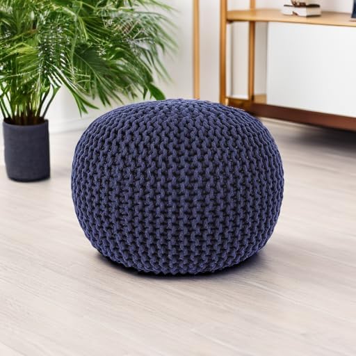 REDEARTH Round Pouf Foot Stool Bean Bag Ottoman - Cable Knitted Cord Boho Pouffe - Poof Accent Bean