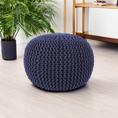 REDEARTH Round Pouf Foot Stool Bean Bag Ottoman - Cable Knitted Cord Boho Pouffe - Poof Accent Bean