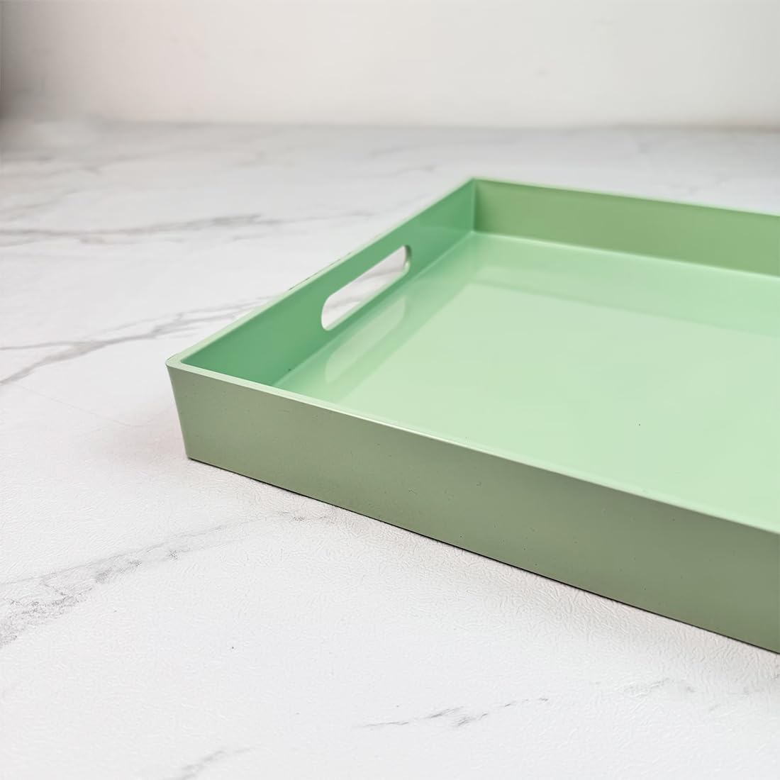 Turquoise Green Decorative Tray, Rectangular Large Serving Tray with Handles, Plastic Coffee Table