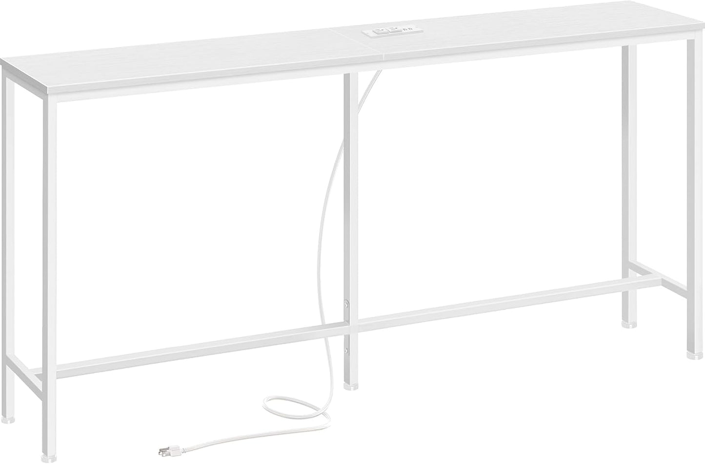 SUPERJARE Console Table with Outlet, 63 Inch Sofa Table with Charging Station, Narrow Entryway