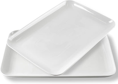 DELLING Large Serving Platter, 18" x 12.3" Serving Tray-Set of 2, White Platters for Serving Food