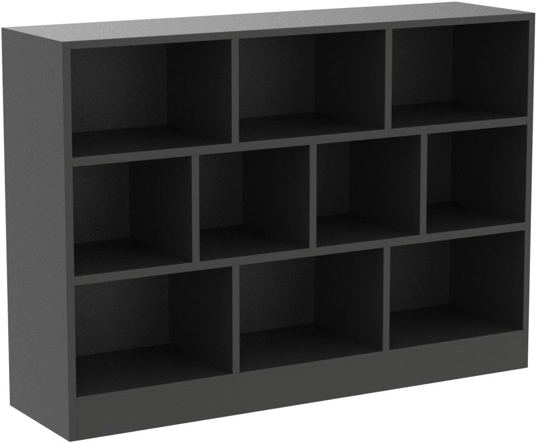 Cozy Castle Black Bookshelf, 3-Tier Open Shelf Bookcase, 10 Cube Storage Organizer with Anti-Tilt