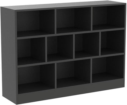 Cozy Castle Black Bookshelf, 3-Tier Open Shelf Bookcase, 10 Cube Storage Organizer with Anti-Tilt