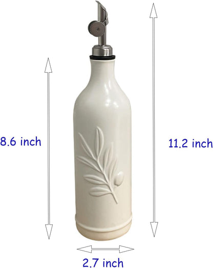 20 Oz Ceramic Olive Oil Dispenser Bottle, with Stainless Steel Spout & Funnel, Ideal for Oil