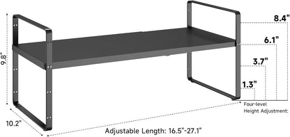 16.5~27.1" Expandable Shelf Organizer, 2Pack 10.2" Wide Stackable Cabinet Shelf Organizers, Black