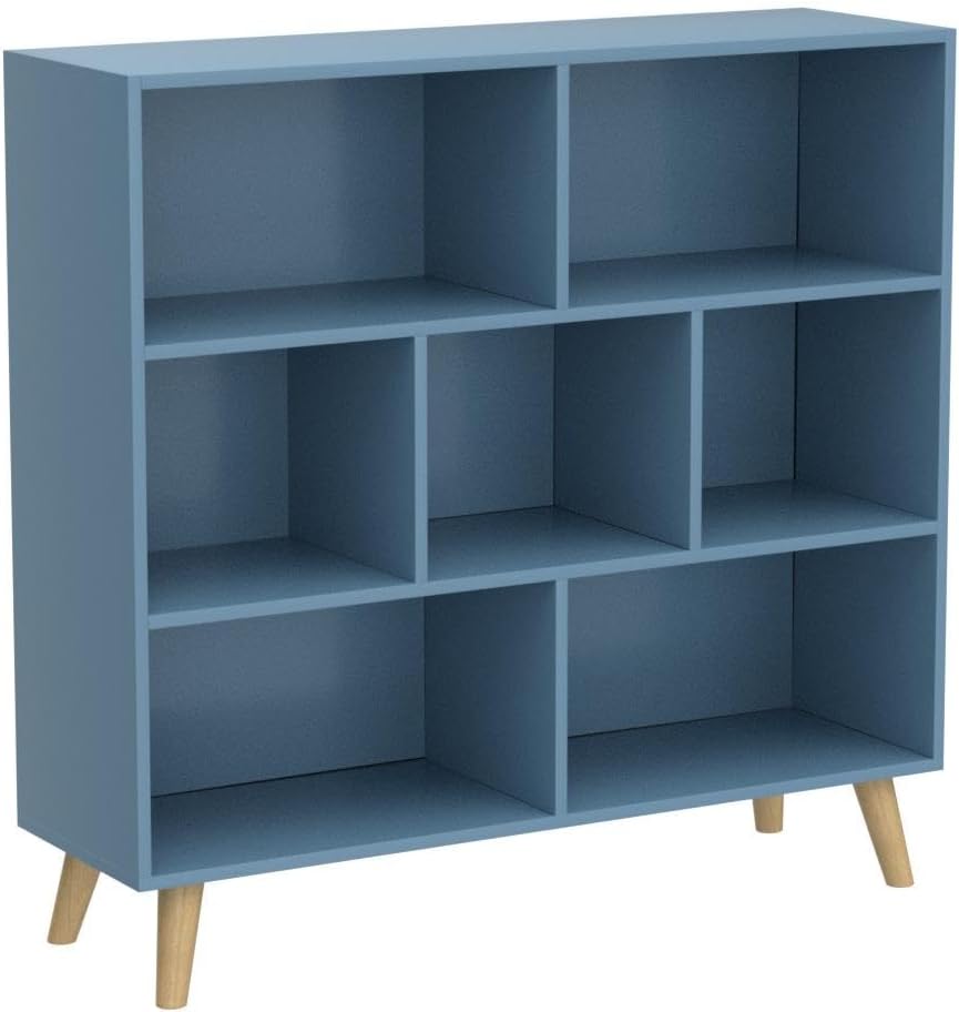 IOTXY Wooden Open Shelf Bookcase - 3-Tier Floor Standing Display Cabinet Rack with Legs, 7 Cubes